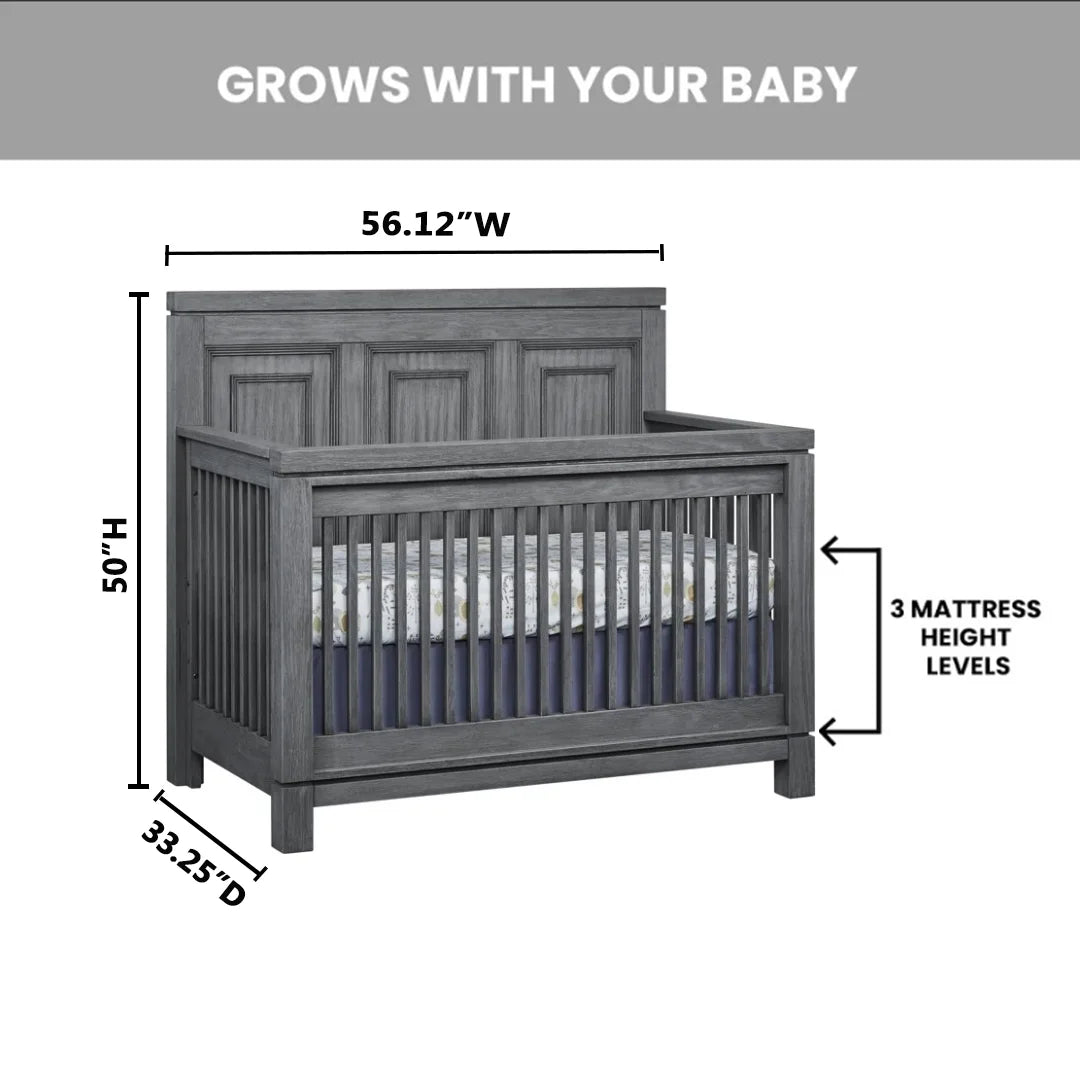 Manchester 4-in-1 Convertible Crib in Rustic Gray, GREENGUARD Gold Certified for Enhanced Safety and Quality