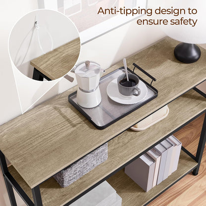 40-Inch Console Table with Storage Shelves and Metal Frame, Gray Wood Entryway and Living Room Table