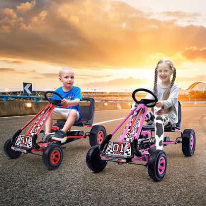 Kids' Off-Road Go Kart with Adjustable Seat, Safety Brakes, EVA Tires, and Steering Wheel - Red