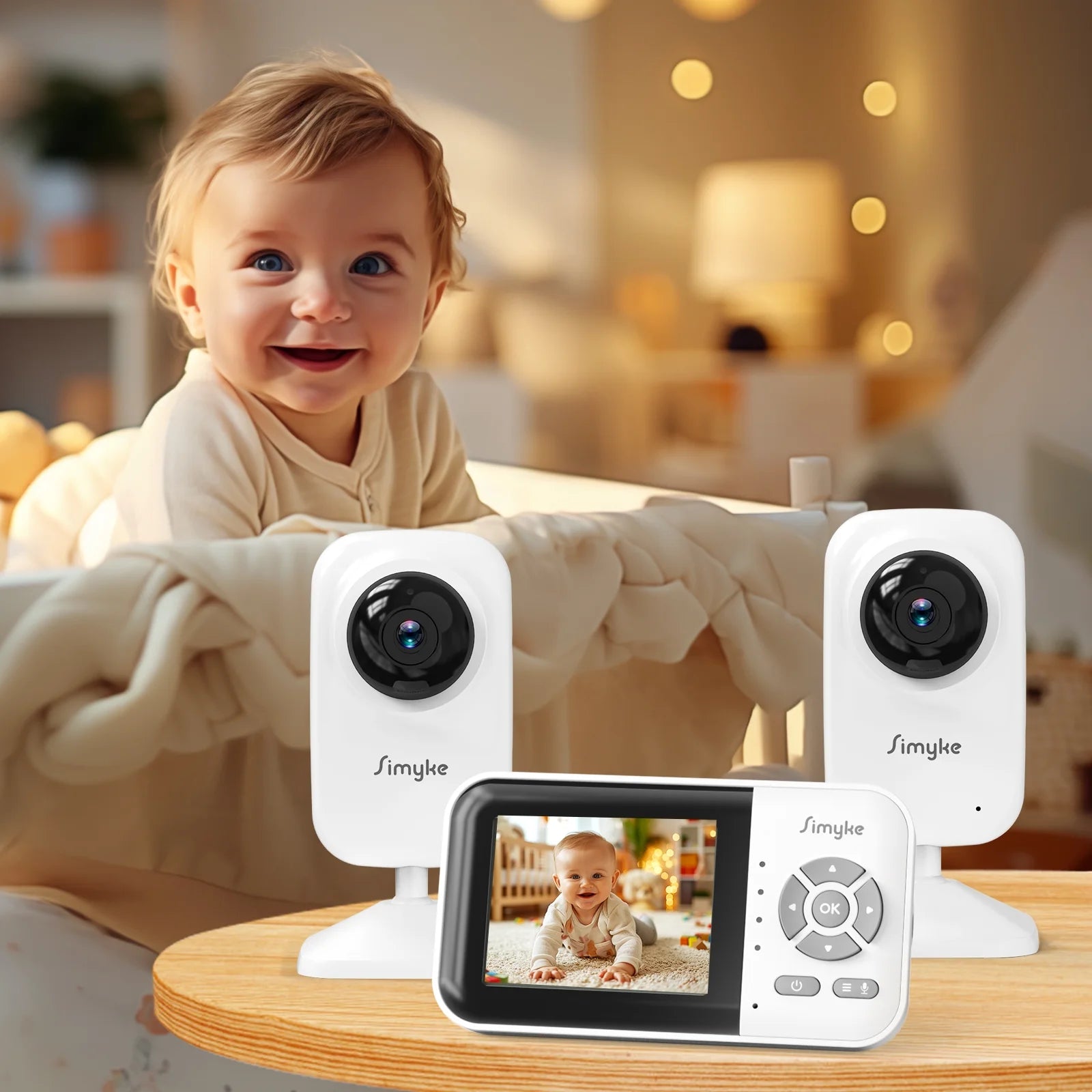 Dual Camera Video Baby Monitor with 2.8" LCD Display, Wireless Connectivity, Night Vision, Two-Way Audio, App Integration, 1200 Ft Range, Feeding Timer, Temperature Sensor, and Portable Design for Home Use