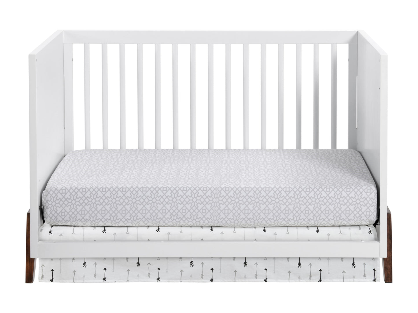 Mari Modern 3-in-1 Convertible Crib Island in White and Walnut Finish