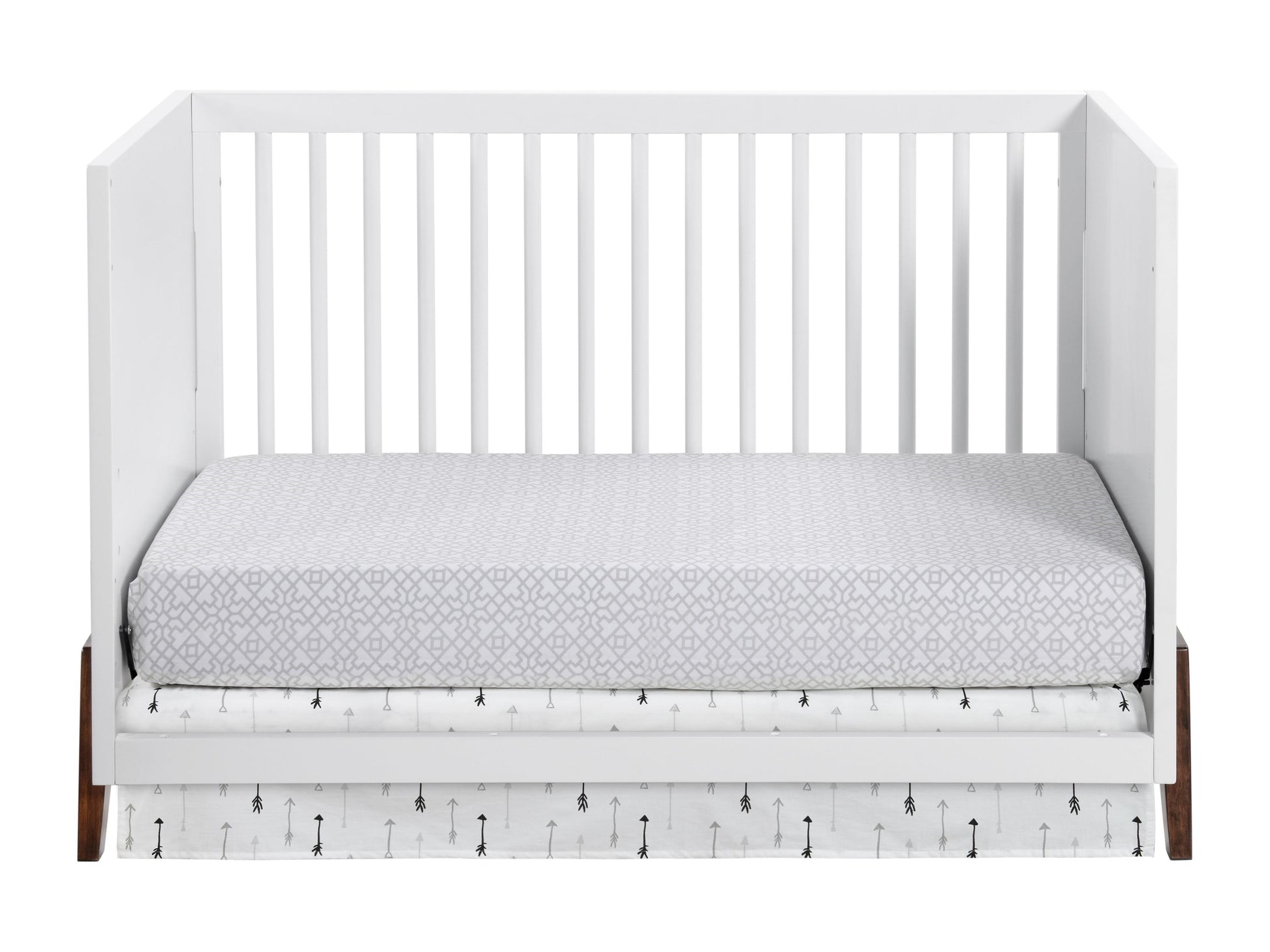 Mari Modern 3-in-1 Convertible Crib Island in White and Walnut Finish