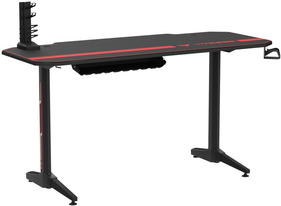 Ergonomic 55-Inch T-Shaped Gaming Desk with Mouse Pad, Gaming Handle Rack, Cup Holder, and Headphone Hook