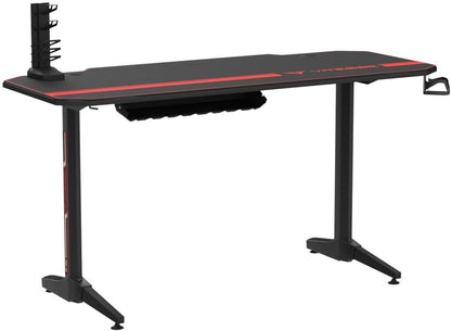 Ergonomic 55-Inch T-Shaped Gaming Desk with Mouse Pad, Gaming Handle Rack, Cup Holder, and Headphone Hook