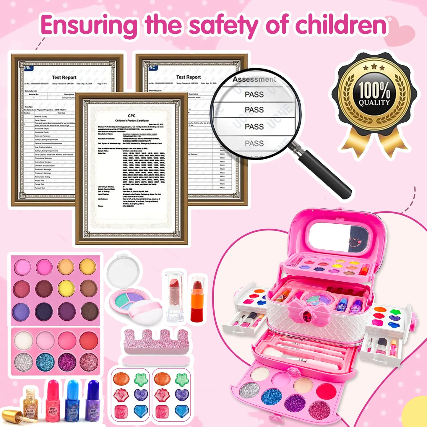 Girls Makeup Toys Kit, 57 Pcs Pretend Play Makeup Toys for Kids with Real Cosmetic, Kids Makeup Set Toys for Girls 3-6 Year Christmas Birthday Gifts