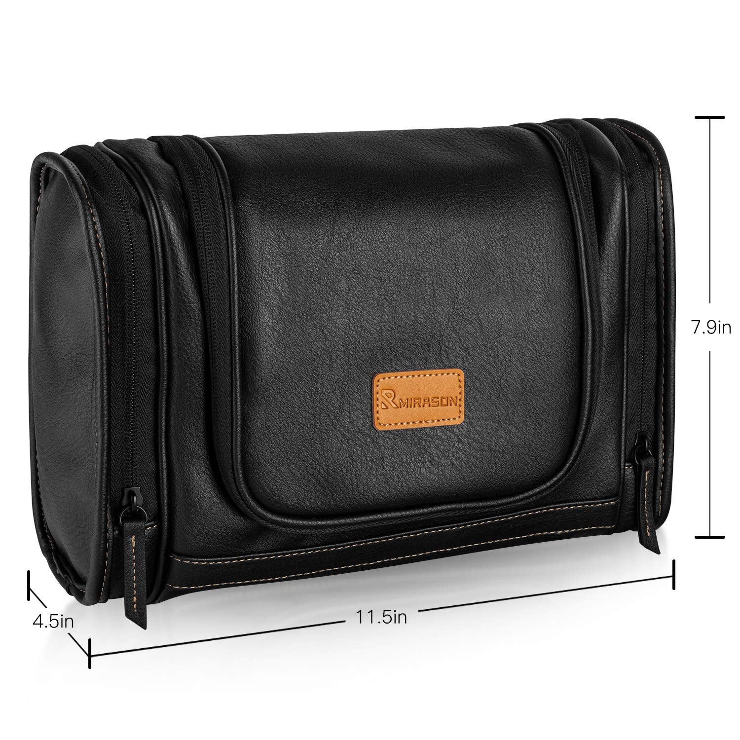 Travel Toiletry Bag, Hanging Toiletry Bag for Men, Leather Travel Shower Bag for Toiletries Dopp Kit Bathroom Bag with Metal Hook Gift for Men (Black)
