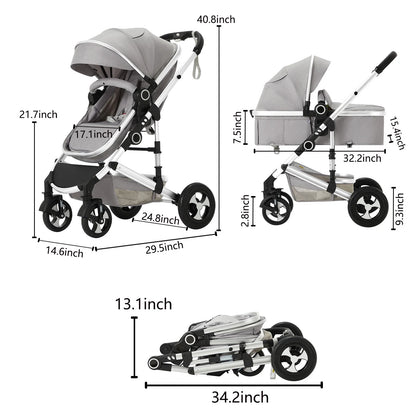 3-in-1 Convertible Baby Stroller with Spacious Seating, Adjustable Canopy, and Lightweight Design in Light Grey