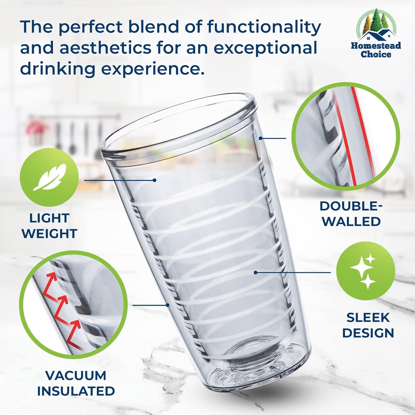 16Oz Insulated Tumblers Plastic Keeps Drinks Cold & Hot, 4Pack Double Walled Clear Insulated Drinking Glasses Cup, Bpa-Free, Reusable, Camping, Travel, Kitchen, Party