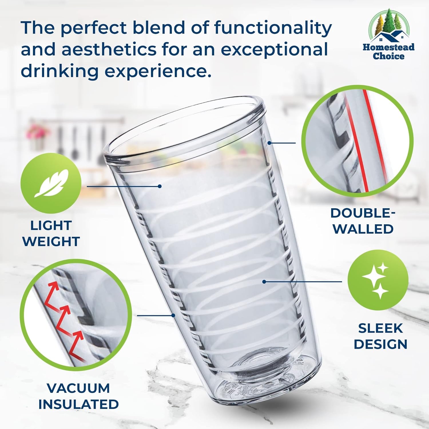 16Oz Insulated Tumblers Plastic Keeps Drinks Cold & Hot, 4Pack Double Walled Clear Insulated Drinking Glasses Cup, Bpa-Free, Reusable, Camping, Travel, Kitchen, Party