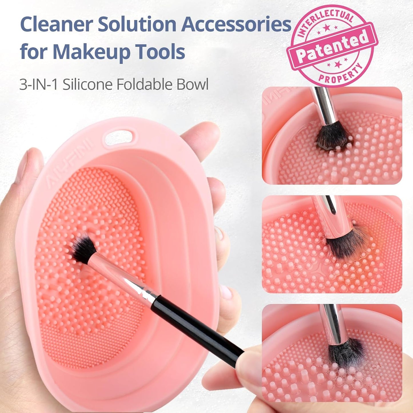 Makeup Cleaning Tool Kit - Electric Makeup Brush Cleaner Machine and Makeup Brush Sponge Cleaner Solution Concentrate, Foldable Silicone Bowl