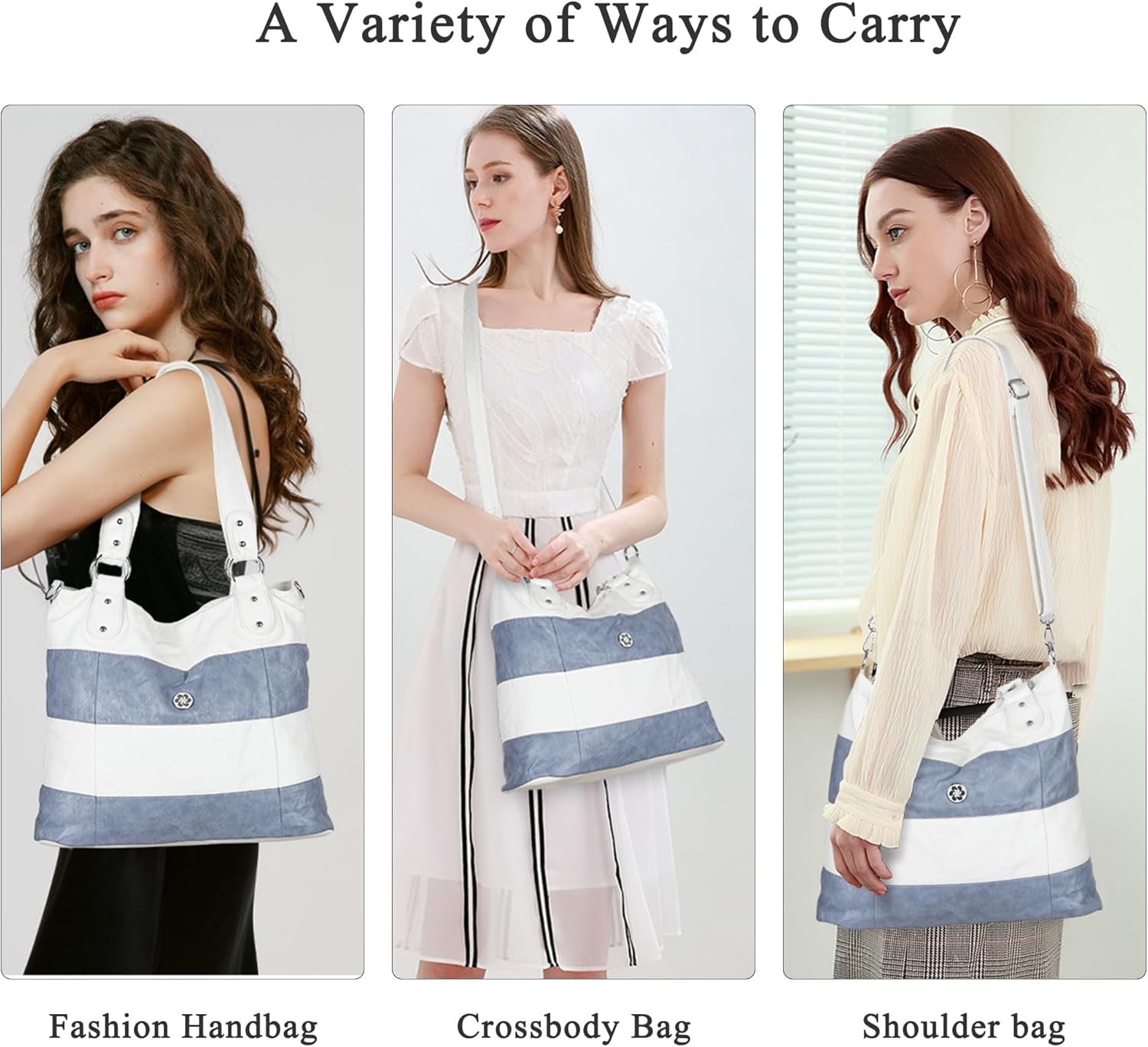 Multi-Color Striped Lattice Hobo Purse for Women - Crossbody Shoulder Tote Handbag