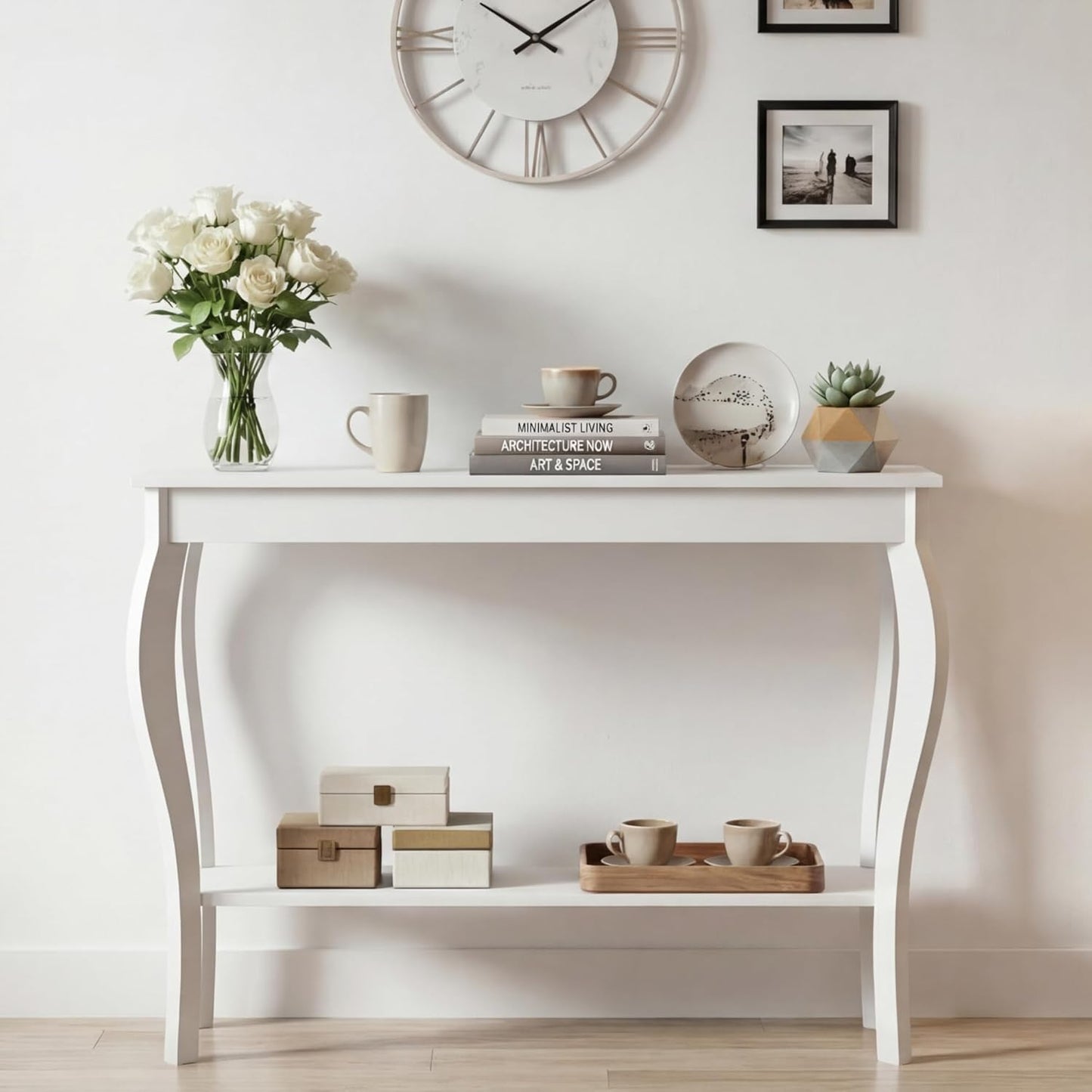 Narrow White Console Table - Elegant Accent Sofa Table for Entryway