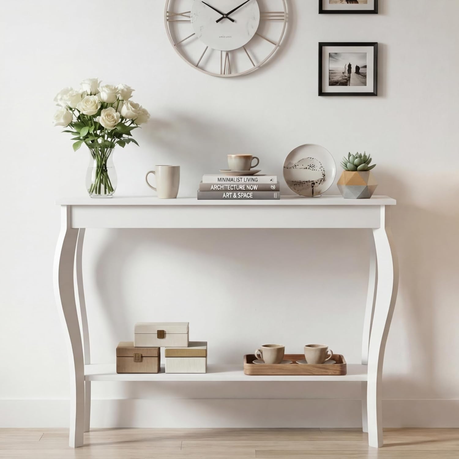 Narrow White Console Table - Elegant Accent Sofa Table for Entryway
