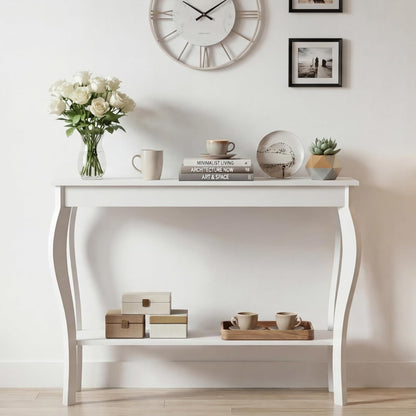 Narrow White Console Table - Elegant Accent Sofa Table for Entryway