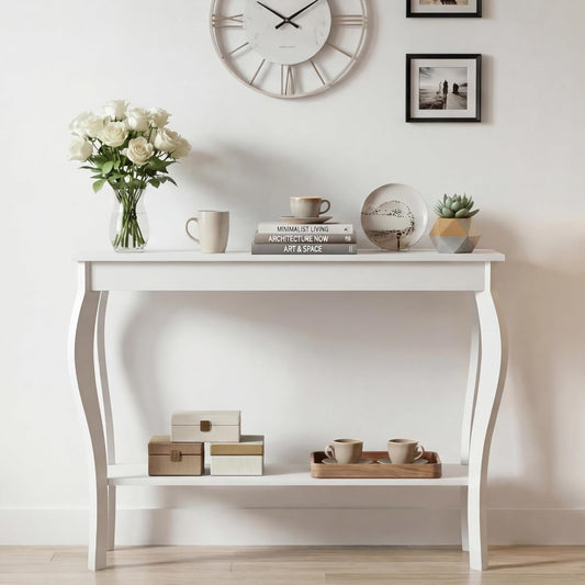 Narrow White Console Table - Elegant Accent Sofa Table for Entryway