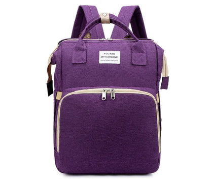 Stylish Multi-Functional Mommy Bag with Folding Baby Bed and Large Capacity for Diapers and Milk Bottles