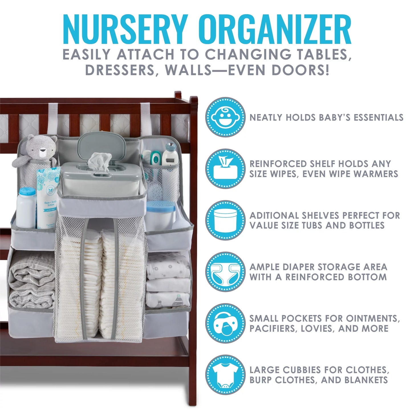 LA Baby Diaper Caddy and Nursery Organizer for Infant Essentials - White