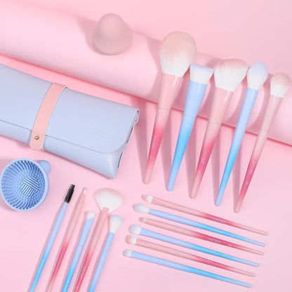 Makeup Brushes 16Pcs Fantasy Makeup Brushes Set with Makeup Bag and Makeup Sponge and Brush Cleaning Pad and Foldable Eyelash Comb Separator Tool