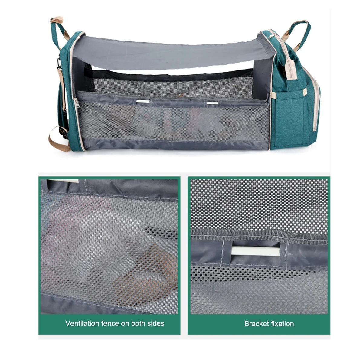 Multifunctional Diaper Bag Backpack with Integrated Changing Station, Foldable Crib, Insulated Bottle Compartment, Waterproof Design, and USB Charging Port - The Ultimate Travel Solution for Parents