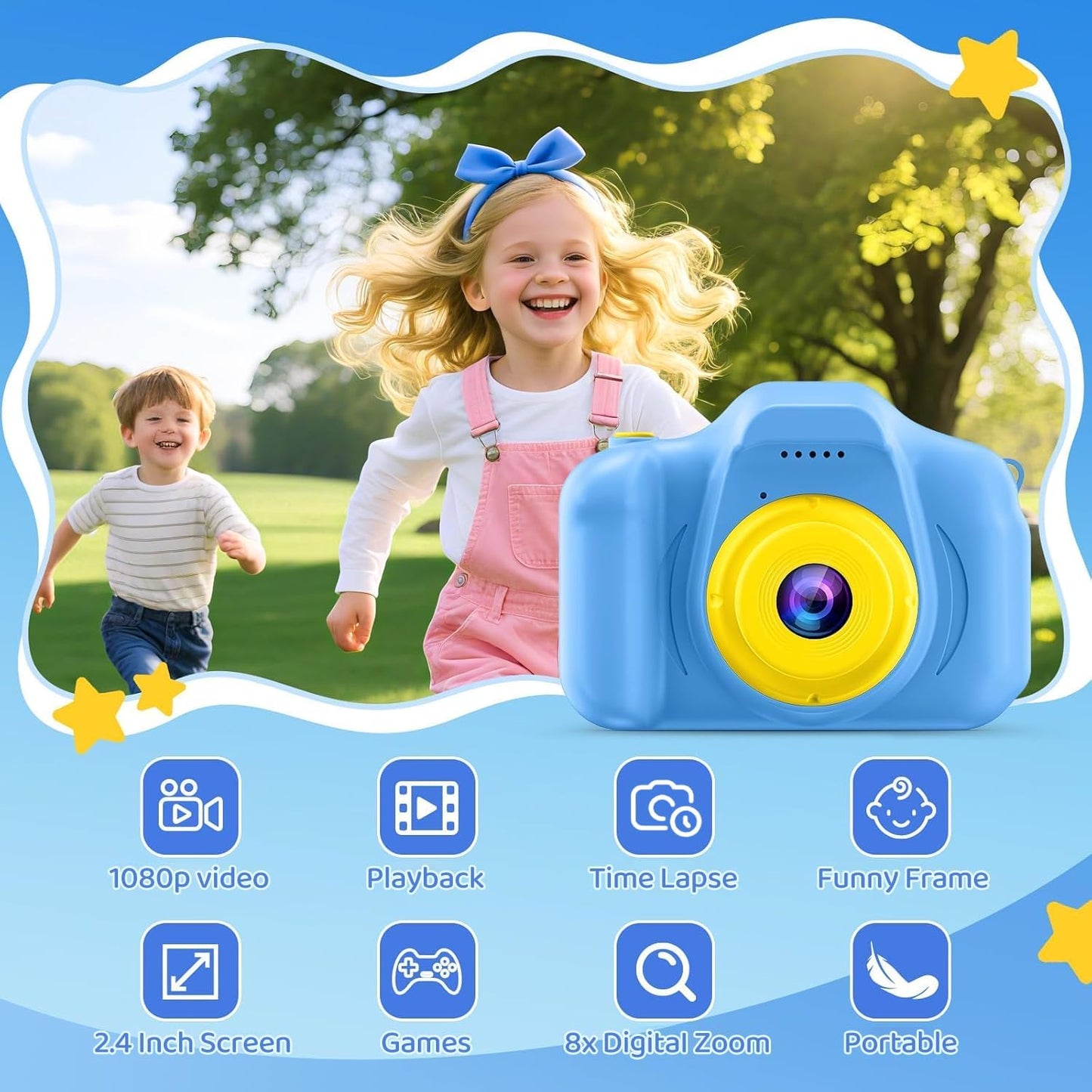 HD Digital Video Camera for Kids with 32GB SD Card - Ideal Christmas and Birthday Gift for Ages 3-9 (Blue)