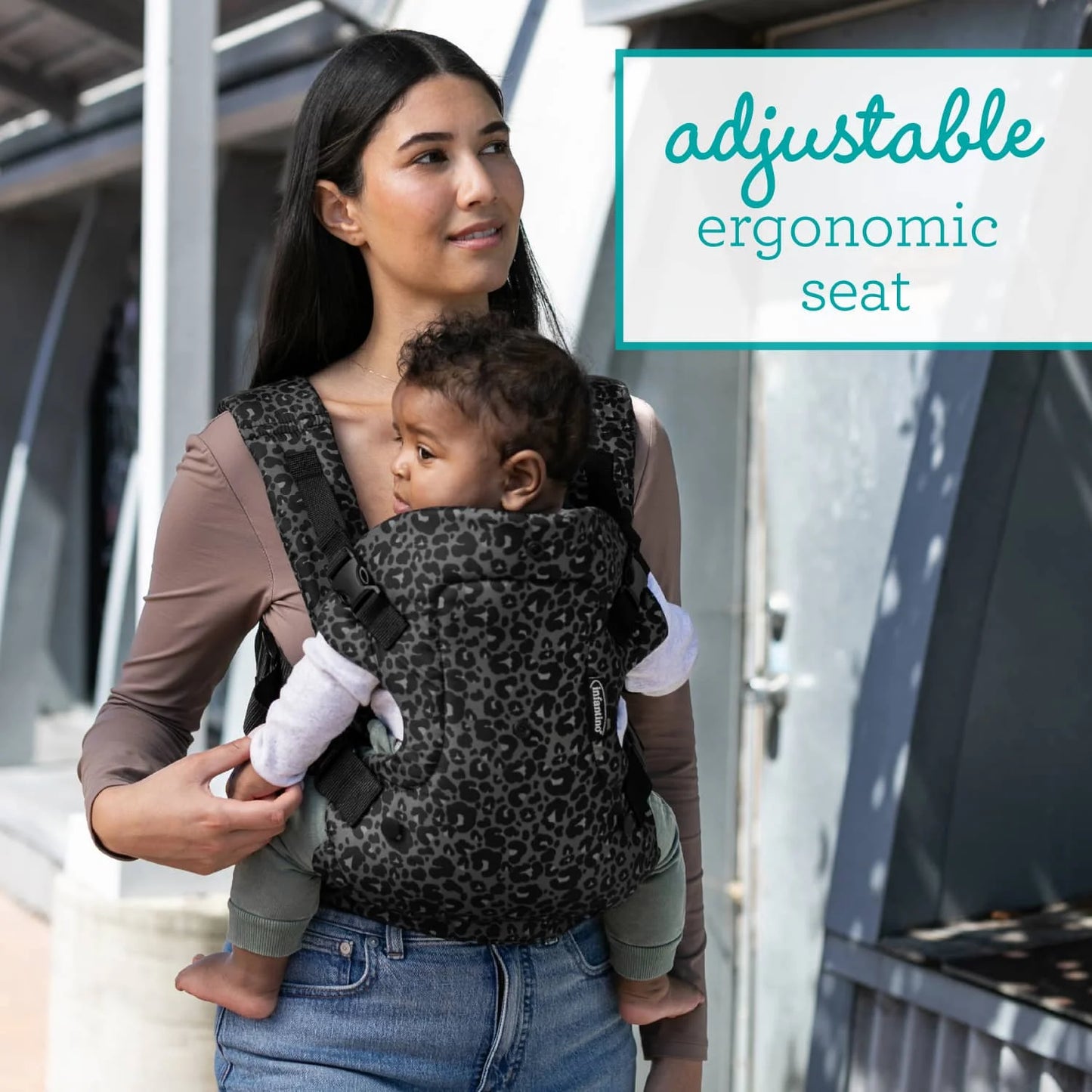 4-in-1 Convertible Baby Carrier - Unisex Multi-Position Design for Infants (0+ Months, 8-32 lbs) in Black and Gray Leopard Print