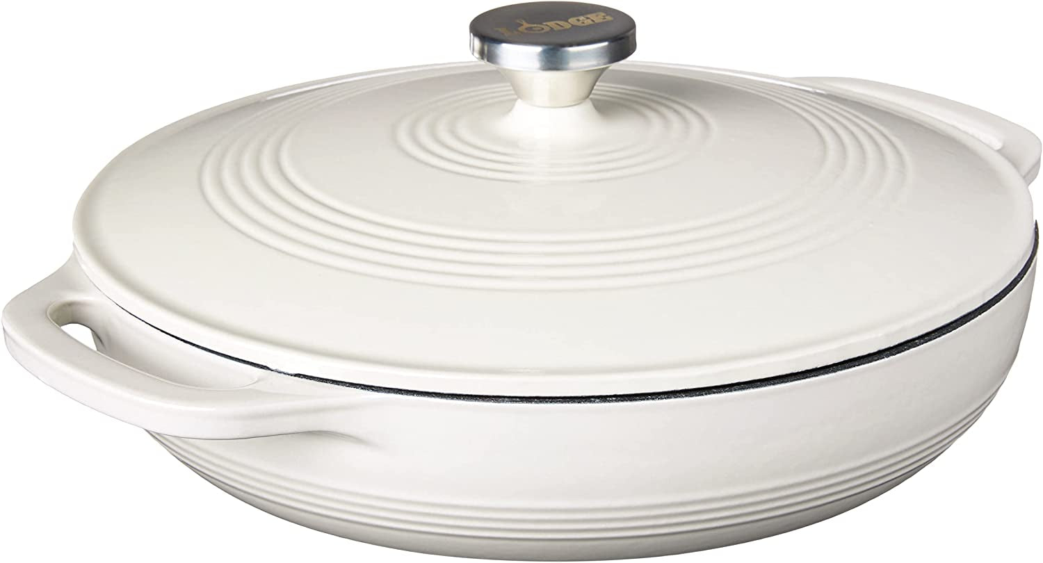 3.6 Quart Enameled Cast Iron round Casserole with Lid– Dual Handles – Oven Safe up to 500° F or on Stovetop - Use to Marinate, Cook, Bake, Refrigerate and Serve – Oyster White