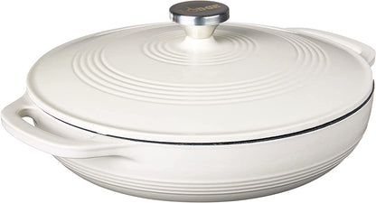 3.6 Quart Enameled Cast Iron round Casserole with Lid– Dual Handles – Oven Safe up to 500° F or on Stovetop - Use to Marinate, Cook, Bake, Refrigerate and Serve – Oyster White