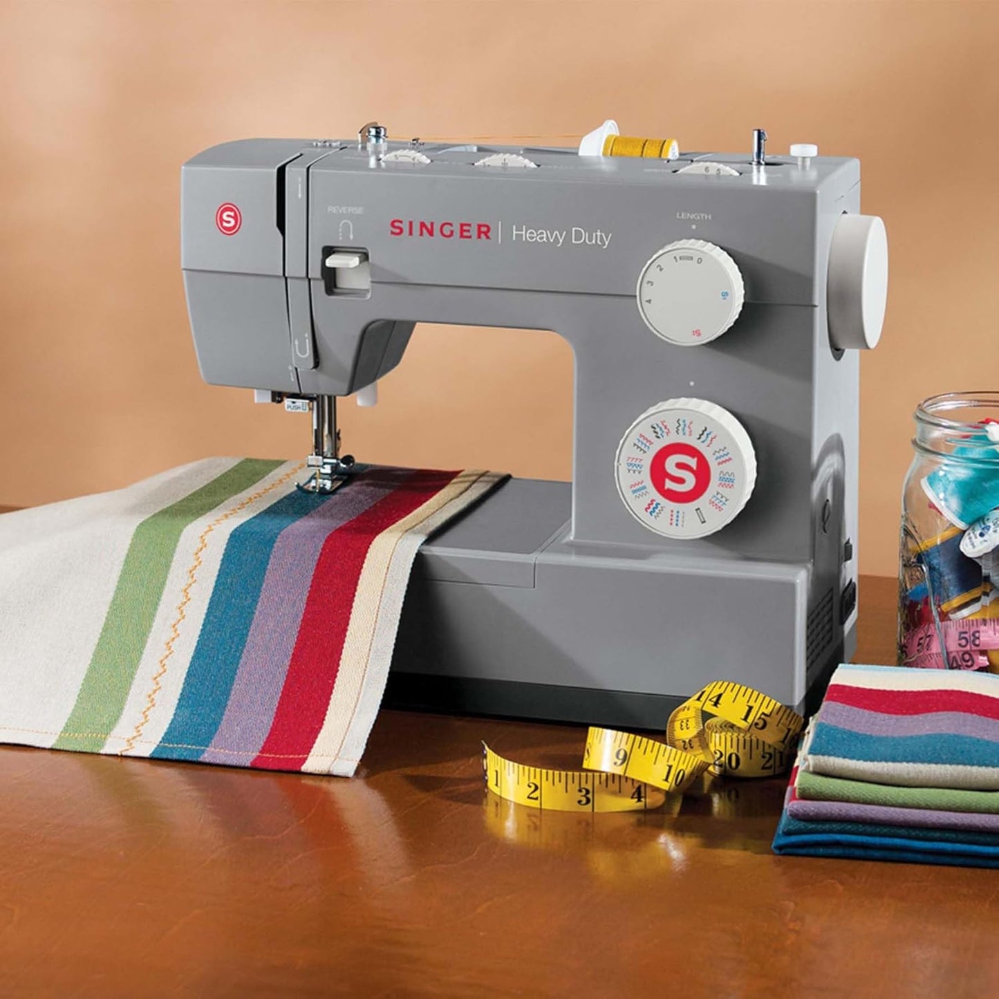 Heavy Duty 4423 High-Speed Sewing Machine with Accessory Kit | Powerful Motor with Enhanced Piercing Capability, 97 Stitch Options, Full Metal Frame, One-Step Buttonhole, and LED Lighting