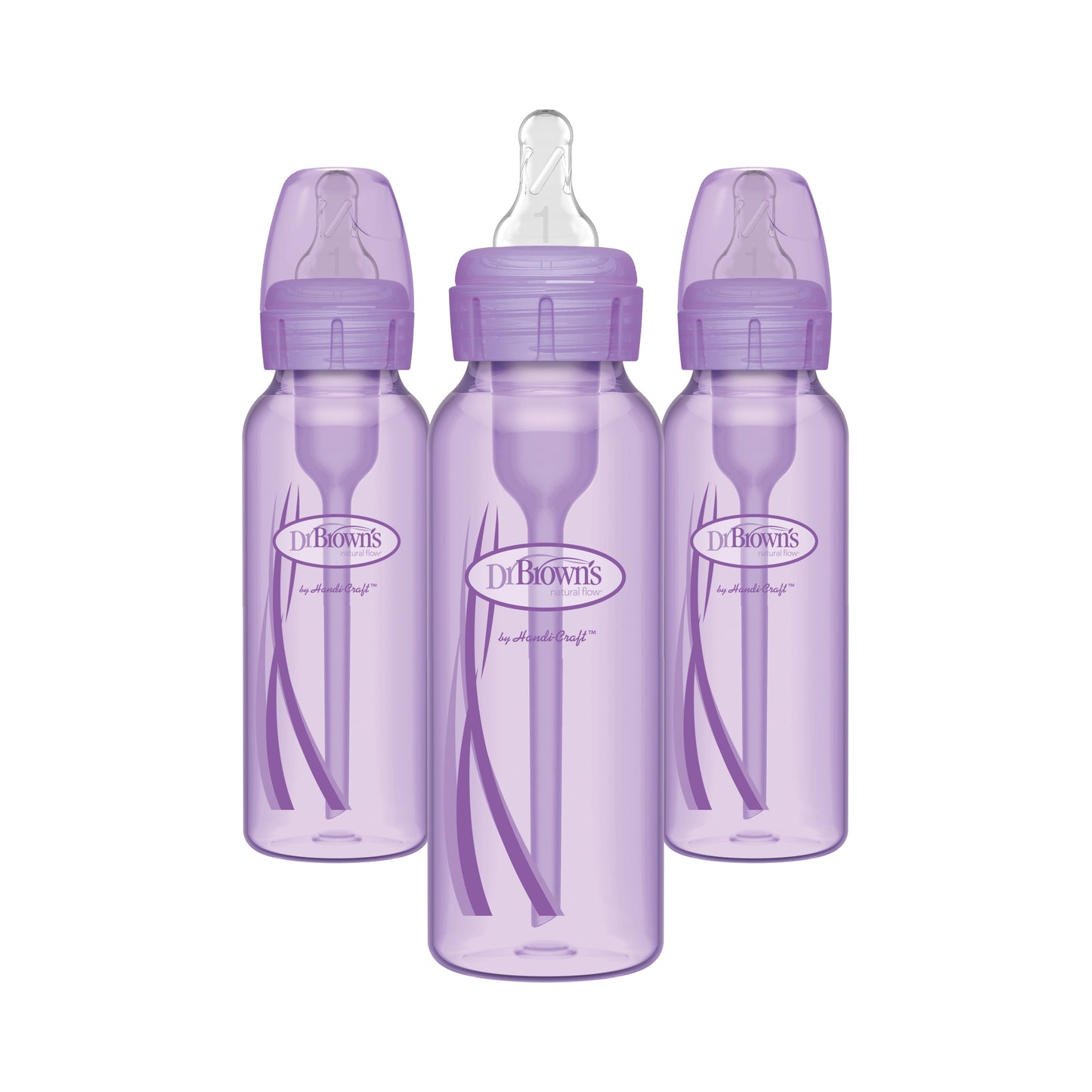 Natural Flow Anti-Colic Options+ Narrow Baby Bottles, Purple, 8 oz, Slow Flow, Suitable for Newborns, Set of 3