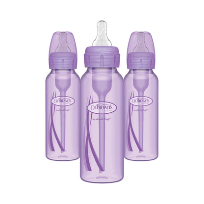 Natural Flow Anti-Colic Options+ Narrow Baby Bottles, Purple, 8 oz, Slow Flow, Suitable for Newborns, Set of 3
