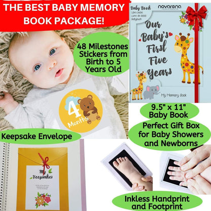 Deluxe Baby Memory Journal for the First 5 Years with 48 Monthly Milestone Stickers and Non-Toxic Clean-Touch Ink Pad