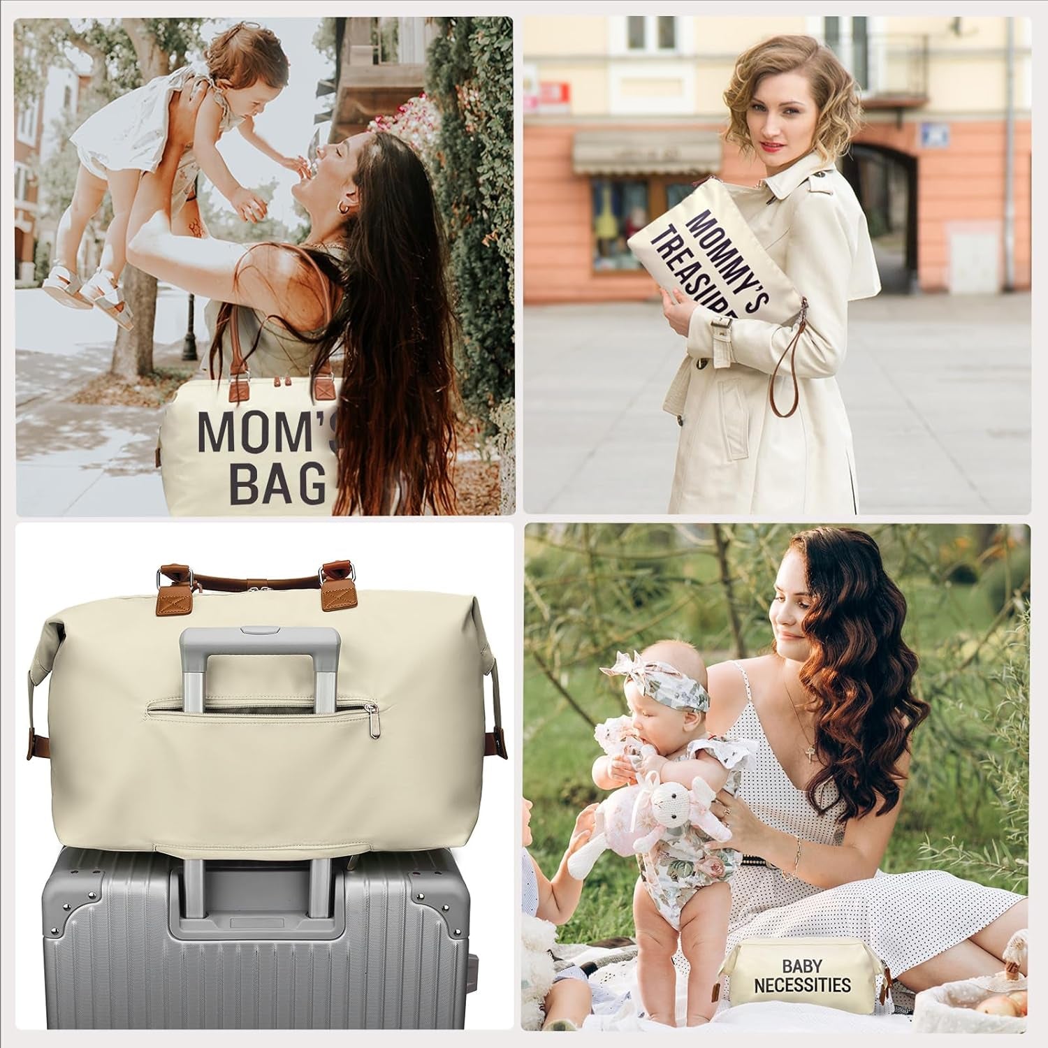 Premium Waterproof Diaper Tote Bag for Hospital and Travel in Cream White