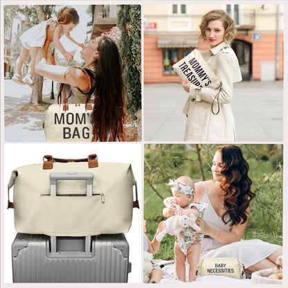 Premium Waterproof Diaper Tote Bag for Hospital and Travel in Cream White