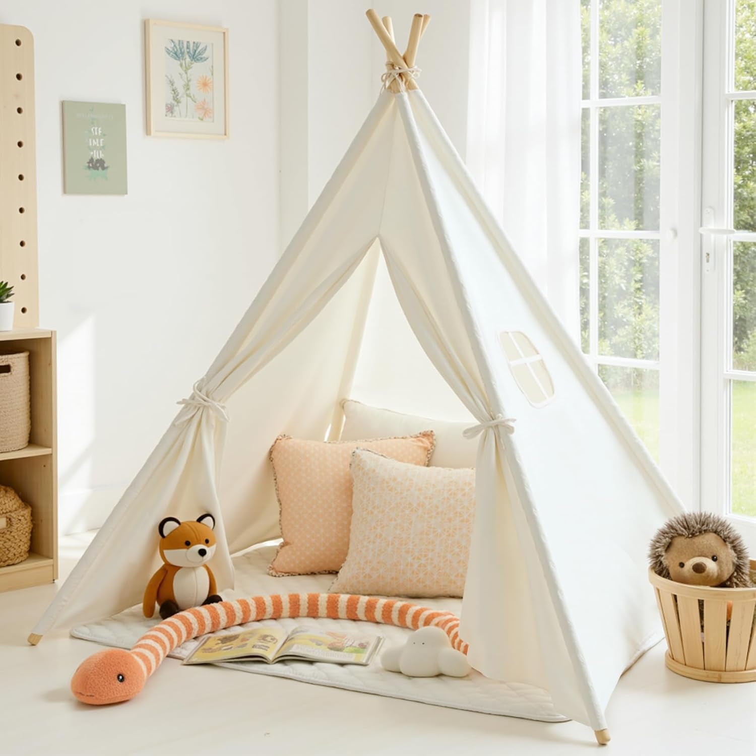 Indoor Teepee Tent for Children - Washable Toddler Playhouse with Lights for Sleepovers - Foldable Gift for Boys and Girls
