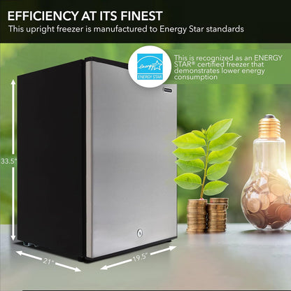 Upright Freezer with Lock, 3 Cu. Ft. Small Freezer Mini Freezer for Bedrooms, Dorms, Garages, Offices CUF-301SS, Stainless Steel, Energy Star