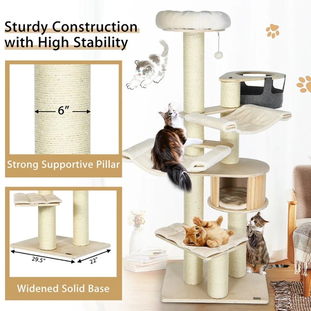 Cat Tower, Cat Tree for Indoor Cats, 77.5-Inch Cat Tree Condo Multi-Level Kitten Activity Tower with Sisal Posts-Cream White for Kittens, Elderly Cats, Adult Cats