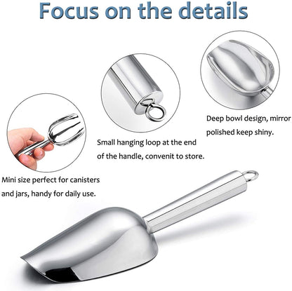 Mini Scoop, 3 Ounce Stainless Steel Kitchen Utility Scoops, Ideal for Candy/Ice Cube/Flour/Sugar/Coffee Bean/Protein Powder, Food Grade & anti Rust, Easy Clean & Dishwasher Safe (4 Pack)