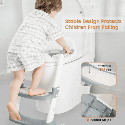 Potty Training Seat with Adjustable Step Stool Ladder, Foldable Design with Safety Handles for Toddlers (Gray)