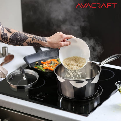 Stainless Steel Saucepan with Glass Strainer Lid, Two Side Spouts for Easy Pour with Ergonomic Handle, Multipurpose Sauce Pot (5-Ply Capsule Bottom, 3.5 Quart)