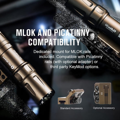 Odin Mini 1250 Lumens Ultra-Compact Rechargeable Mlok-Mount Weapon Light with Removable Slide Rail Mount and Remote Switch, 240 Meters Beam Distance, Mlok Included