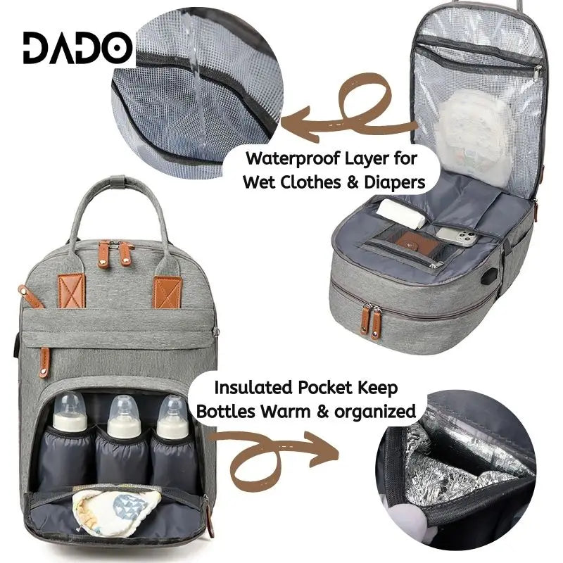 Premium Waterproof Diaper Backpack with Integrated Changing Station and Stroller Straps for Parents