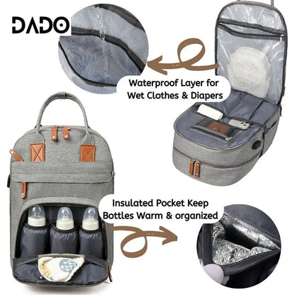 Premium Waterproof Diaper Backpack with Integrated Changing Station and Stroller Straps for Parents