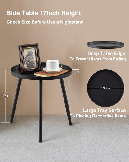 Matte Black Three-Legged End Table for Indoor Use - Compact Side Table for Limited Spaces
