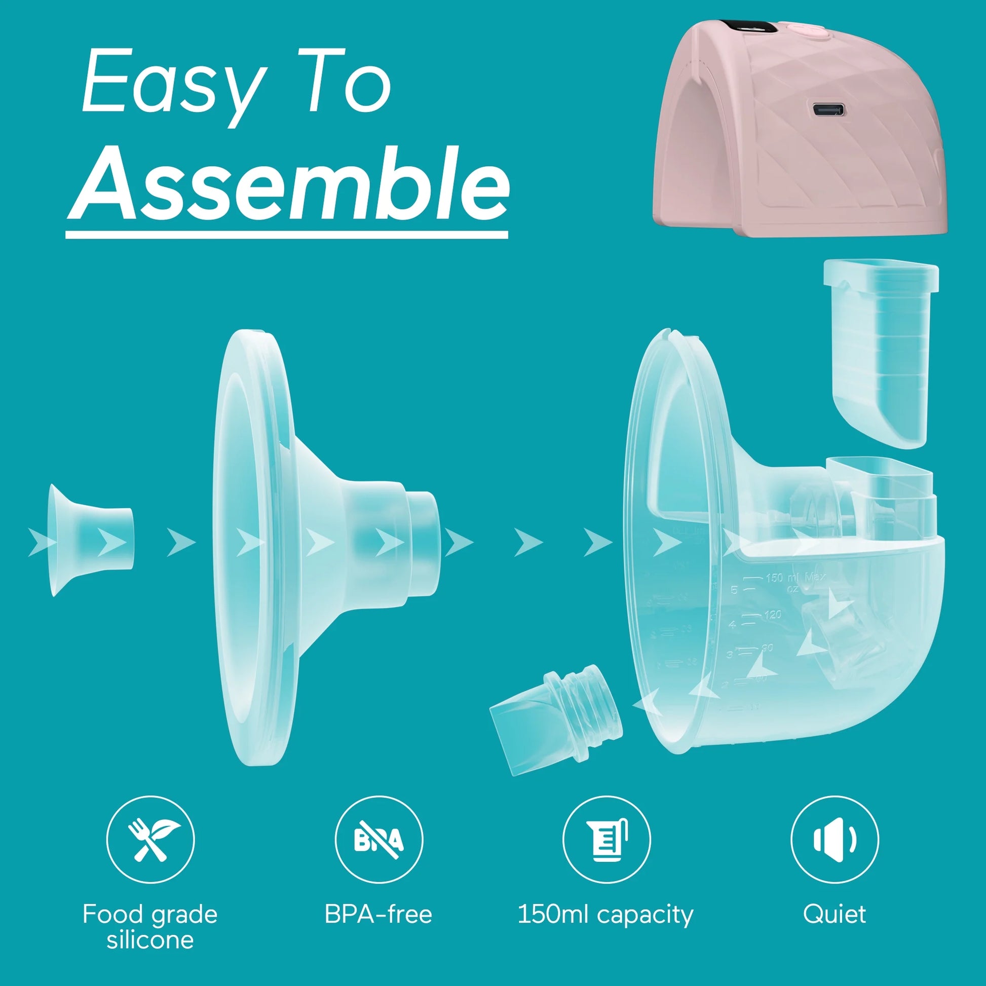Wearable Electric Breast Pump - Hands-Free Portable Design with 4 Modes and 9 Adjustable Levels, Pack of 2