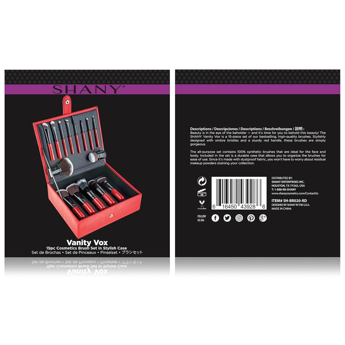 Makeup Brushes Vanity Vox- 15 Pc Premium Cosmetics Brush Set with Stylish Makeup Brush Storage Box and Brush Stand