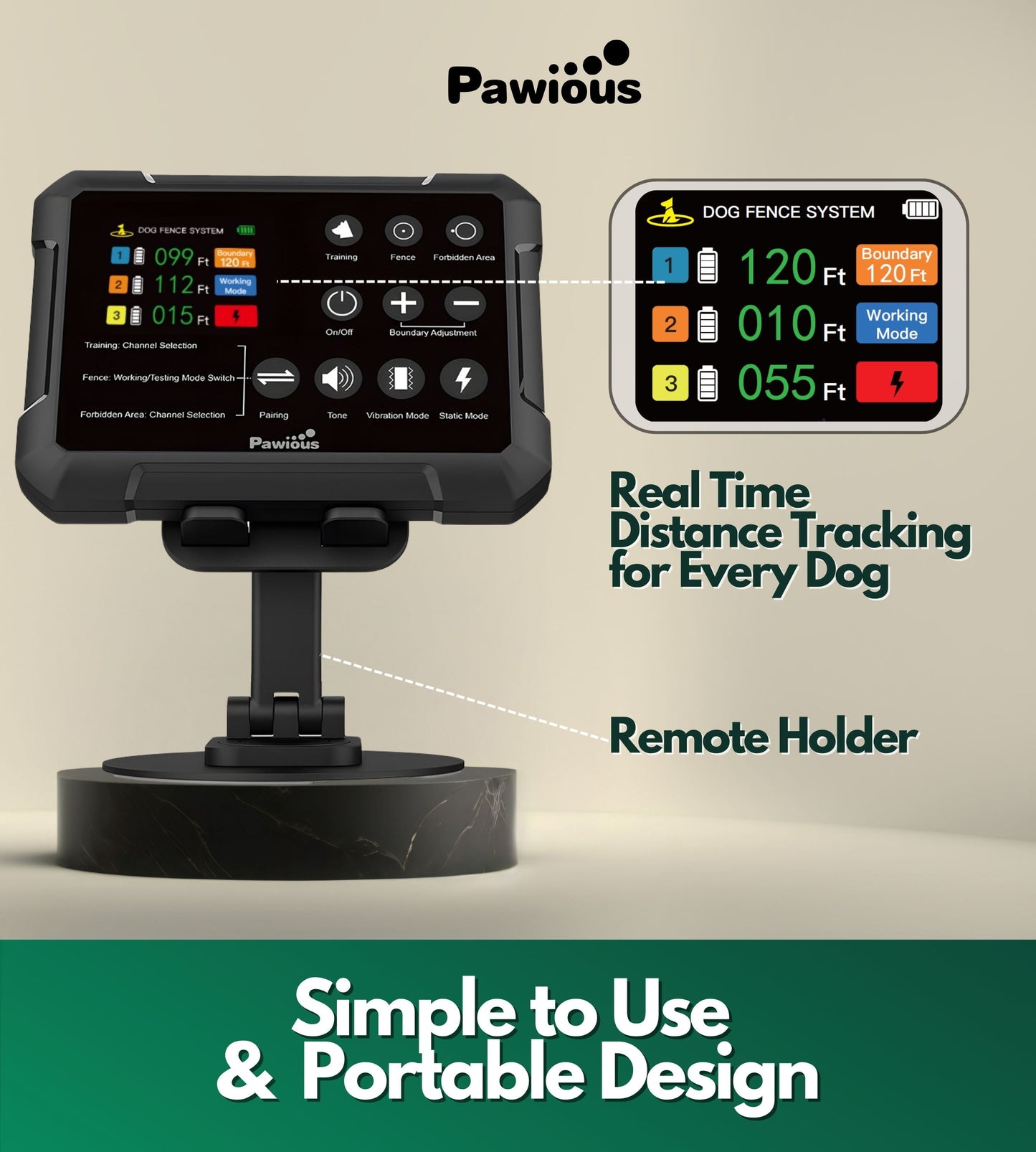 Wireless Dog Containment System - 3 Dog Package, High Precision Wireless Fence for Up to 5 Acres with Real-Time Distance Monitoring