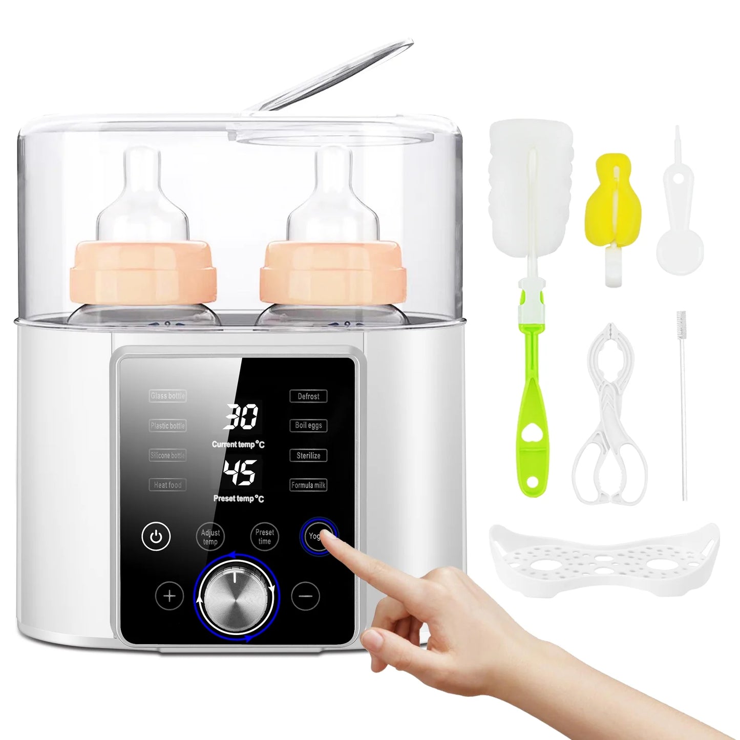 12-in-1 Multifunctional Baby Bottle Warmer and Sterilizer with LCD Display, Timer, and 24-Hour Temperature Control for Breastmilk and Formula, BPA-Free Dual Food Heater and Defroster