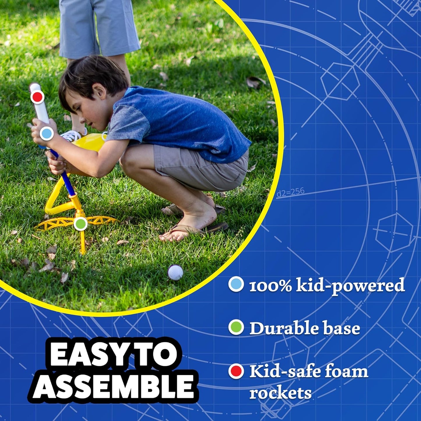 Junior Glow Rocket Launcher with 7 Glow-in-the-Dark Rockets - Outdoor Fun for Kids - Soft Foam Blaster Set with Adjustable Multi-Player Launcher Stand