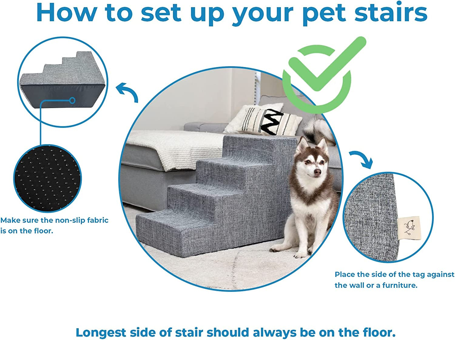 Dog Stairs for Small Dogs & Cats, Foam Pet Steps Portable Ramp for Couch Sofa and High Bed Non-Slip Balanced Indoor Step Support, Paw Safe No Assembly - Dark Brown, 5-Step
