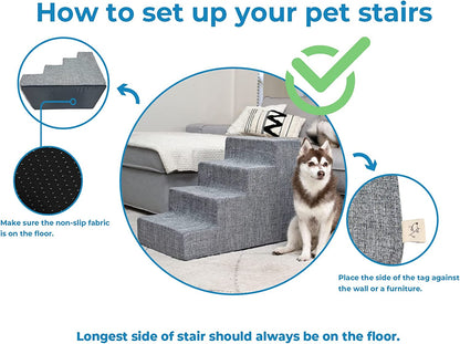 Dog Stairs for Small Dogs & Cats, Foam Pet Steps Portable Ramp for Couch Sofa and High Bed Non-Slip Balanced Indoor Step Support, Paw Safe No Assembly - Dark Brown, 5-Step